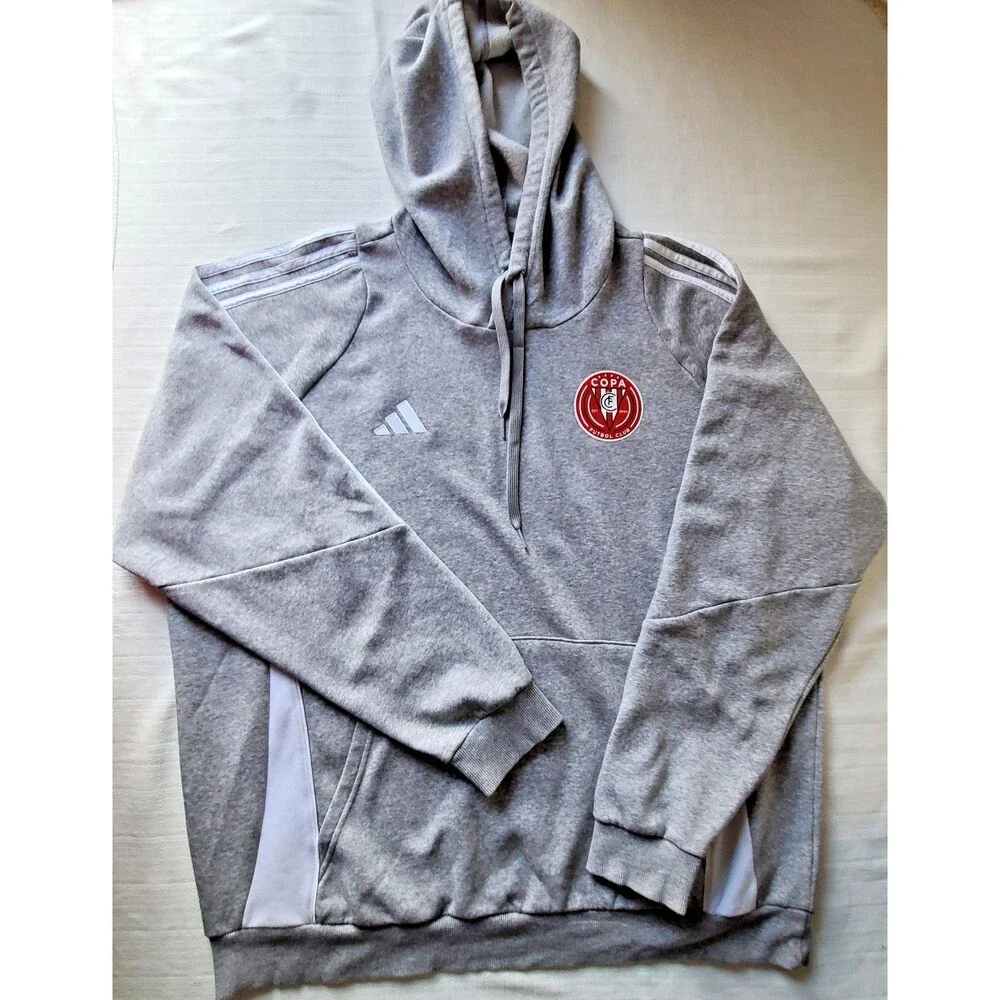 Adidas COPA Futbol Club Hoodie Mens XL Gray Soccer Football 3 Stripes Pullover